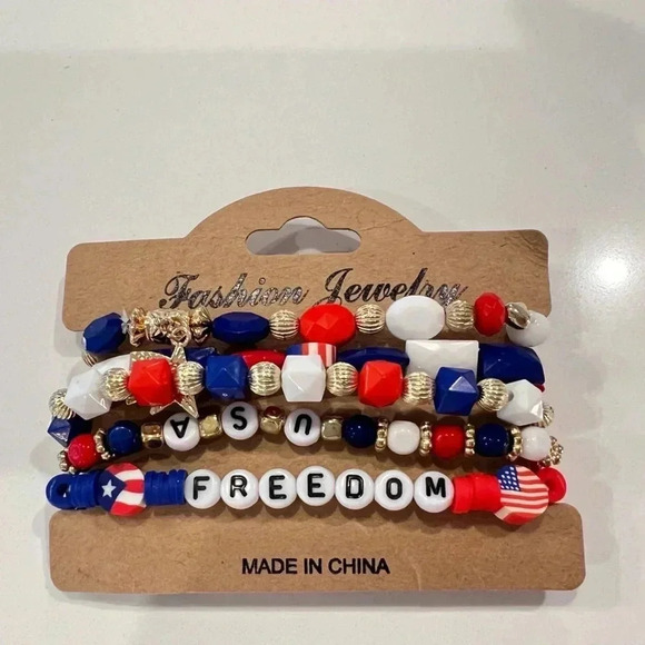 Patriotic Red White and Blue Beaded Bracelets NWT - Picture 1 of 5